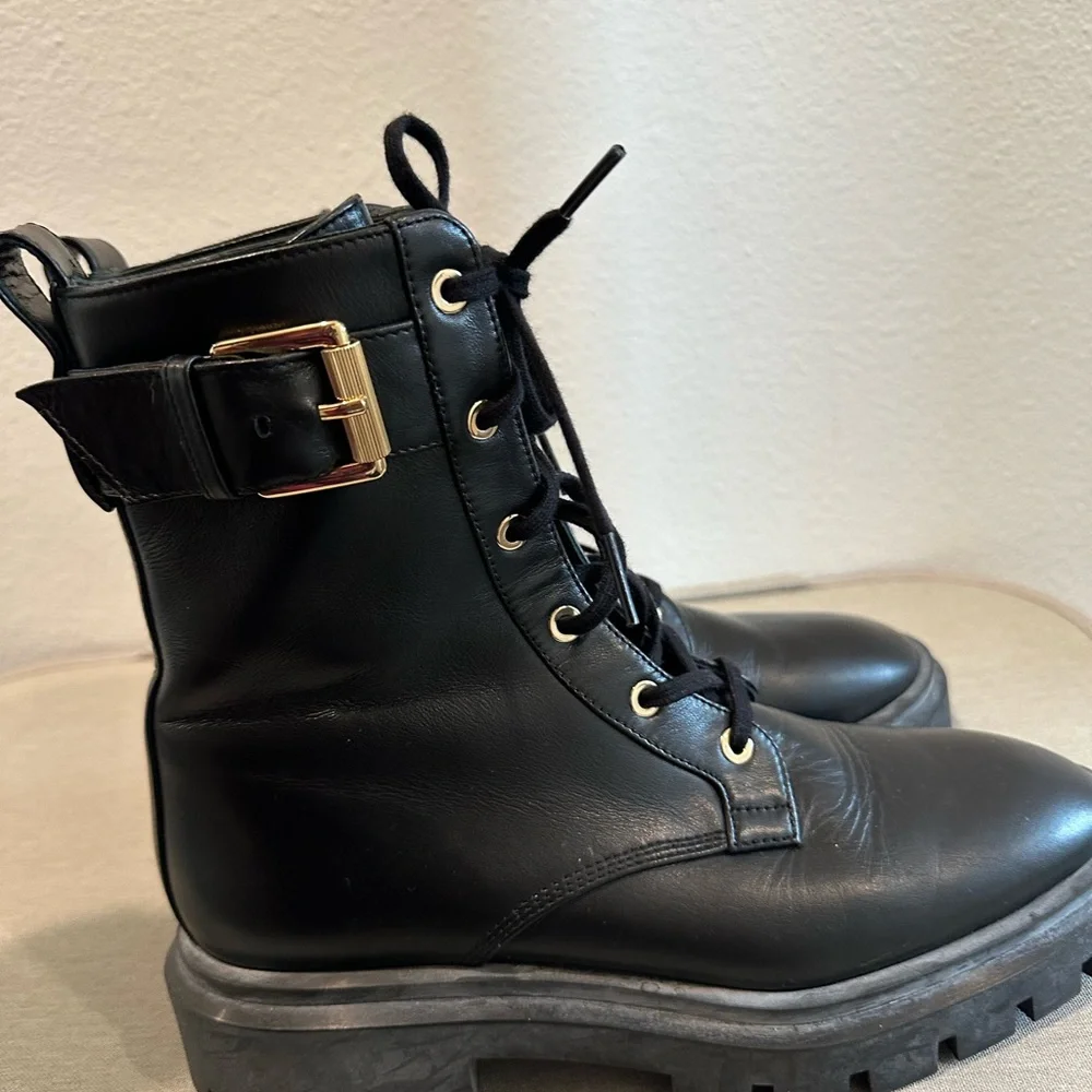 $675 Stuart Weitzman Women's Ultra Lug Sole Buckle Combat Boots size 7 black - Picture 4 of 9